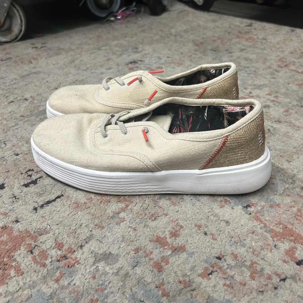 Hey Dude Conway W Craft Sneakers Womens 8 Cream Canvas Platform Slip On B98